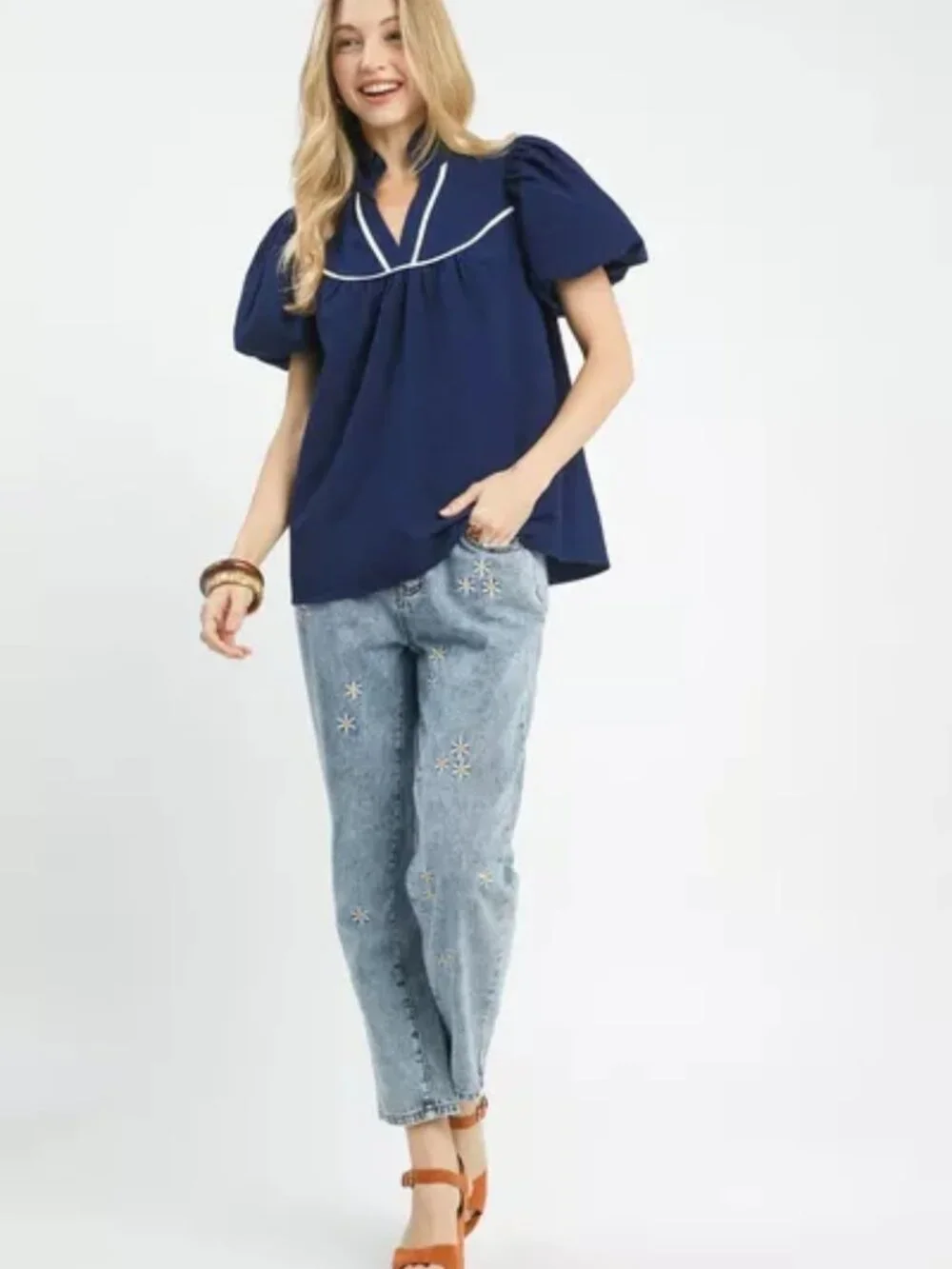 Umgee‎ Textured Puff Sleeve Blouse - Picture 4 of 4